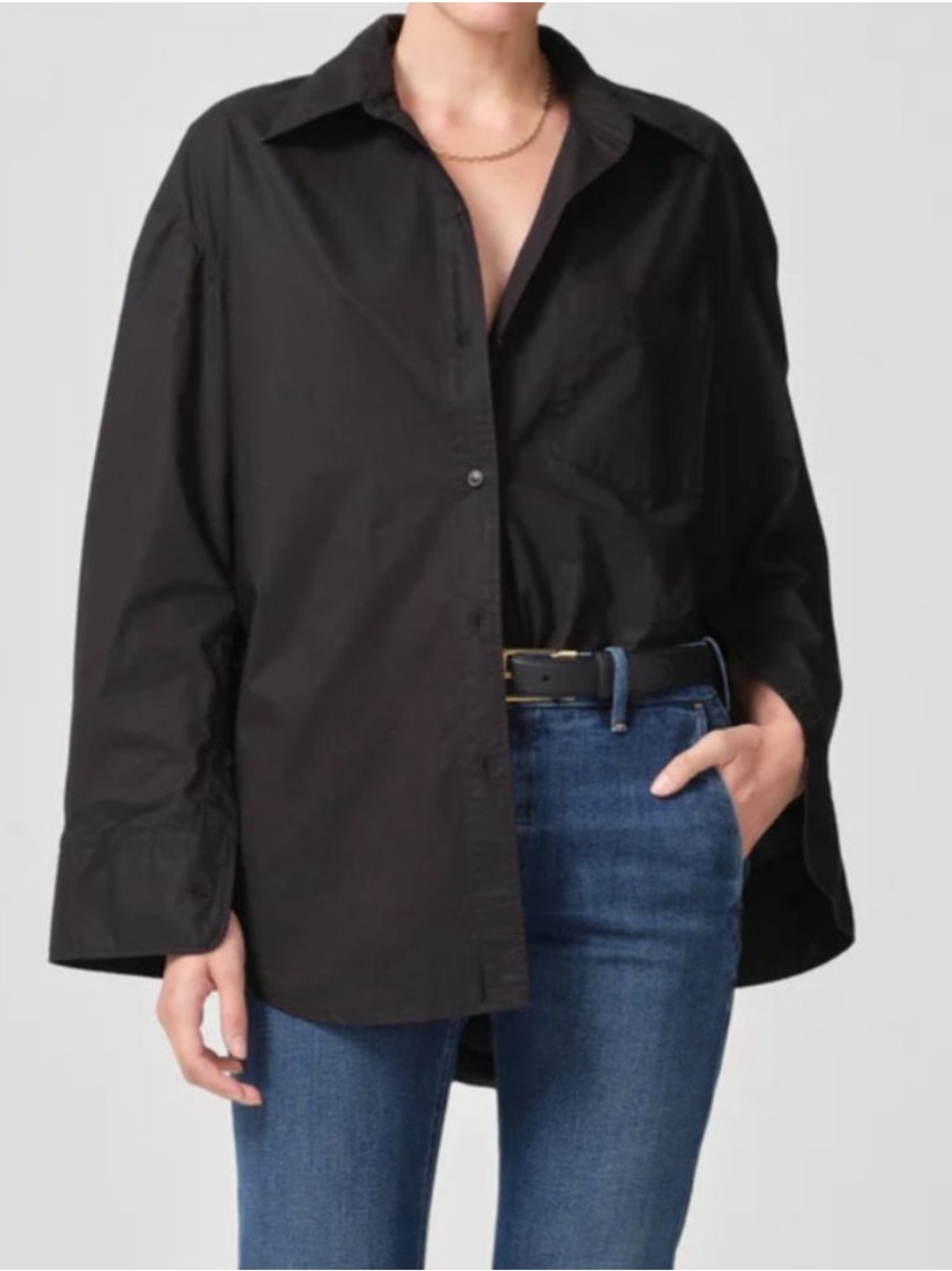 Citizens of Humanity COH Women Cocoon Shirt Black Size Medium Poplin Oversized